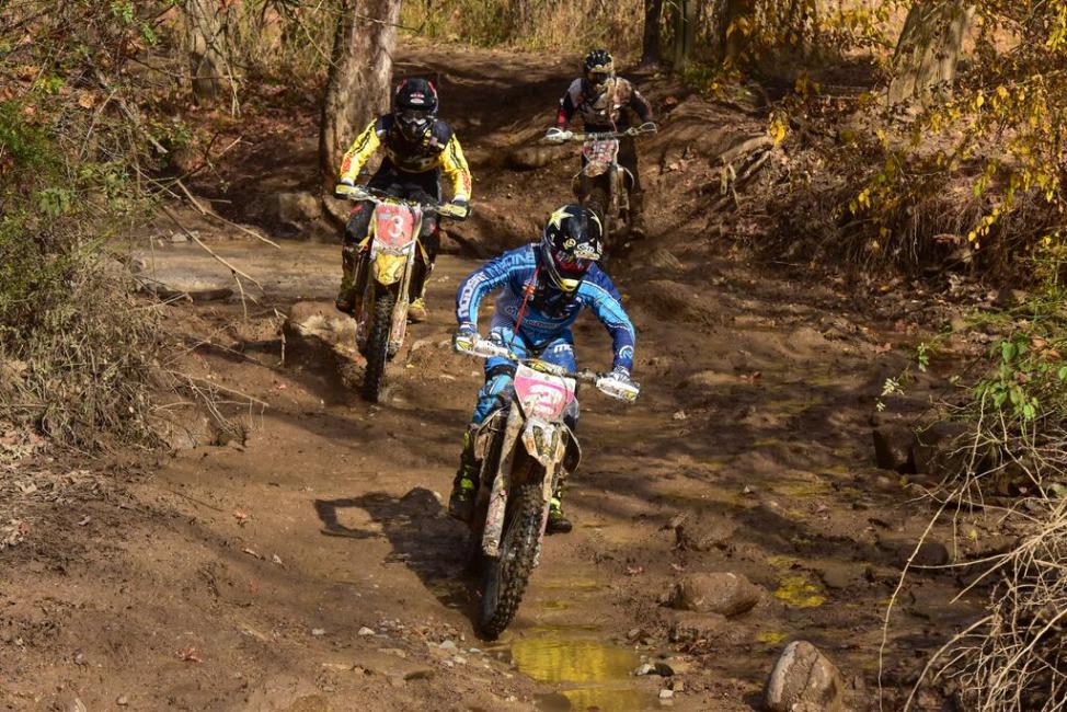 Strang leads the way through the Indiana woods. 