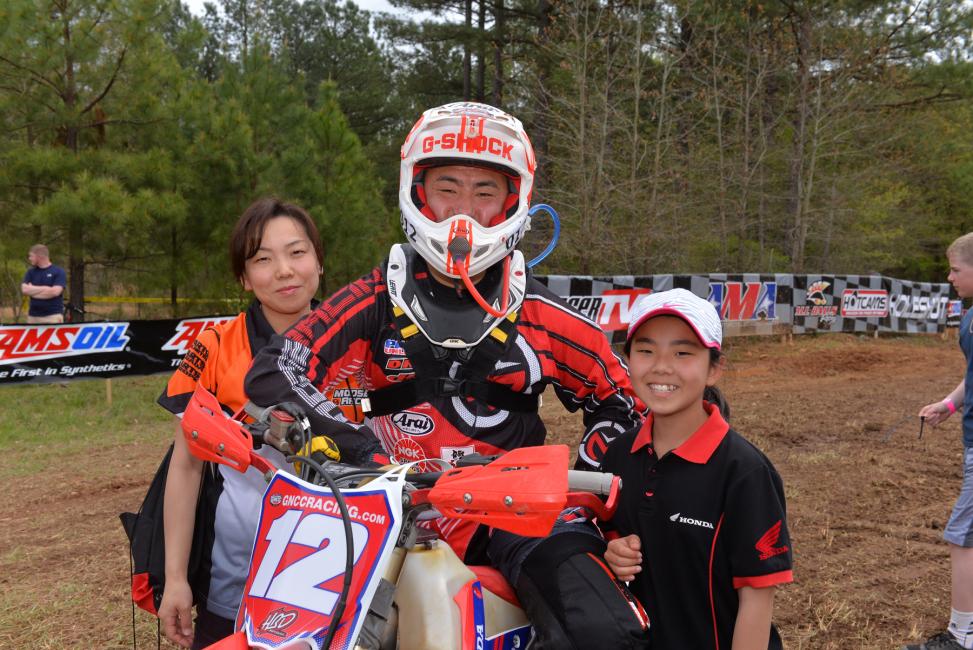 During Takeshi's GNCC Racing years, his pit crew always consisted of his wife and daughter.Photo: Ken Hill