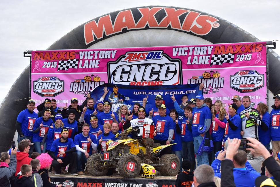Fowler celebrates with his family, friends and team after earning his championship.