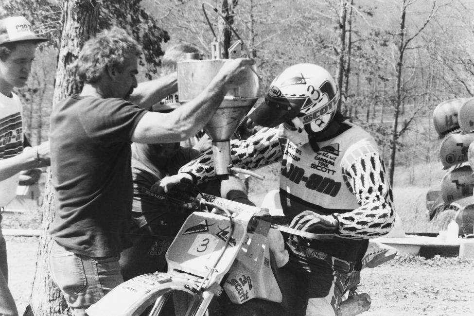 Geoff Ballard stops for a splash of gas. This photo didn't have a year or location, but judging by the LL on the canoes in the background, it's a pretty safe bet to say that's Loretta Lynn's!