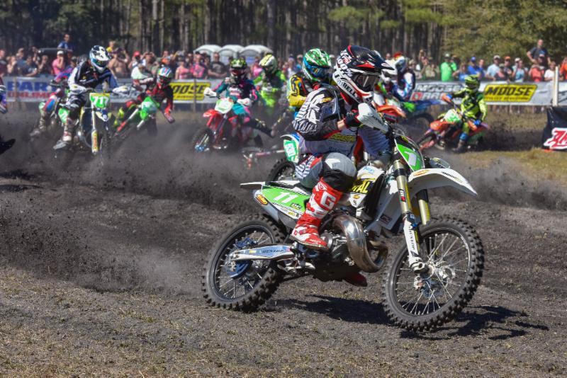 Craig DeLong powered his Husqvarna TC250 to the holeshot. Photo: Ken Hill