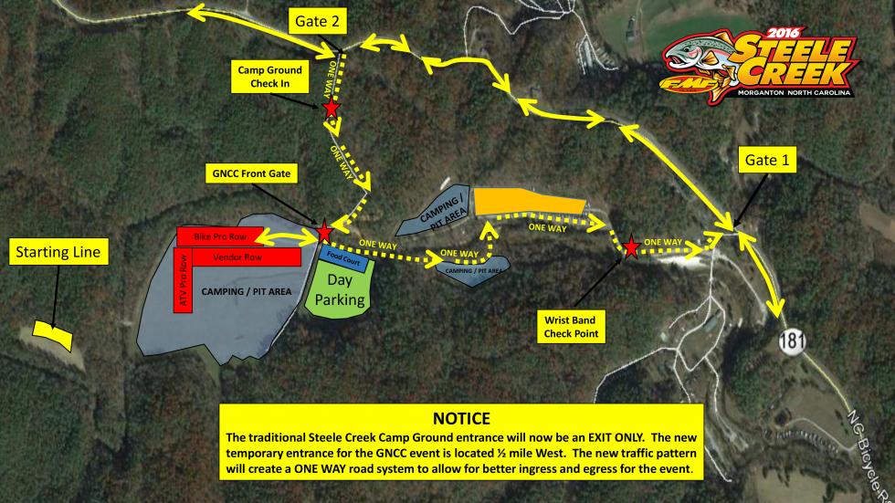 This weekend's traffic map for the FMF Steele Creek GNCC. 