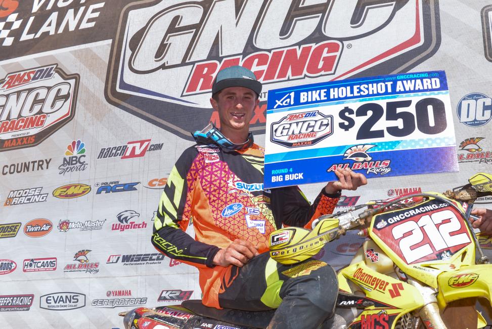 Ricky Russell took home an extra $250 courtesy of All Balls Racingfor grabbing the XC1 Pro Holeshot.Photo: Ken Hill