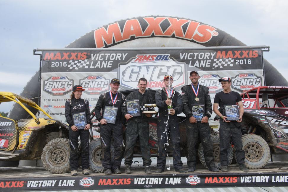 The UTV overall podium was filled with Can-Am Maverick side-by-side racers. The same three also earned the podium sweep in the XC1 Pro UTV class at the inaugural Camp Coker Bullet GNCC in South Carolina.