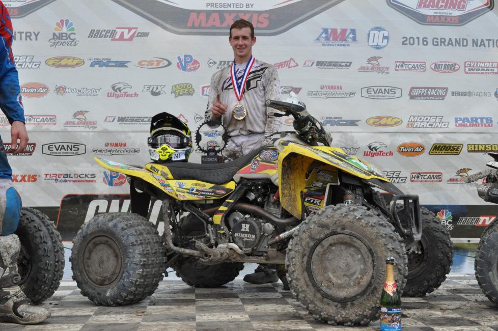 Westley Wolfe standing on the middle of the podium after last weekend's Camp Coker Bullet GNCC.Photo: Amber Wolfe