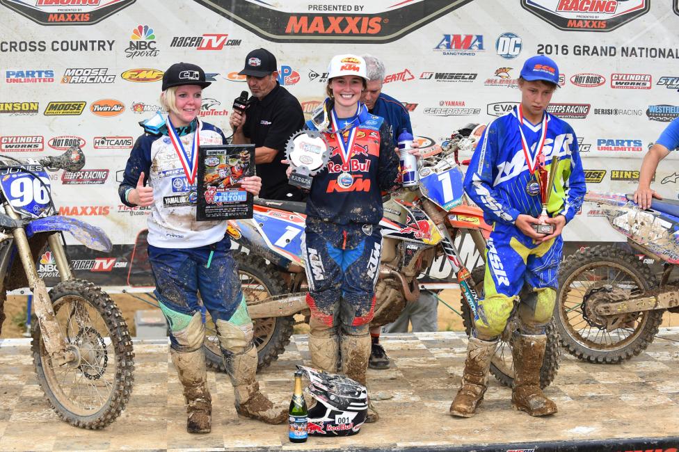 10 a.m. Overall Podium: (2) Tayla Jones, (1) Kacy Martinez, (3) Hayden Vancuren.Photo: Ken Hill