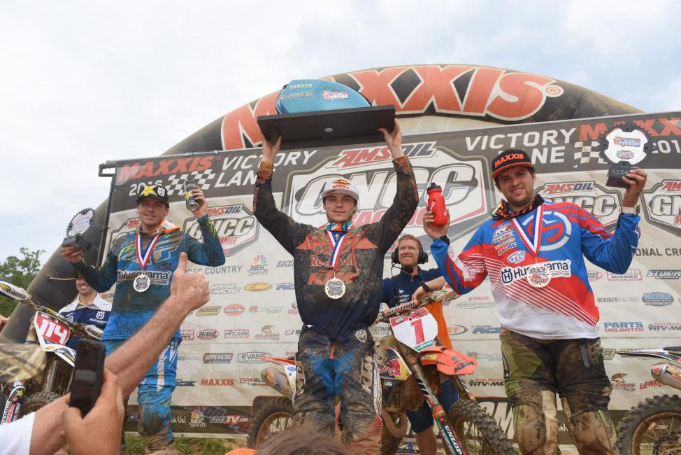 Overall Podium: (2) Josh Strang, (1) Kailub Russell, (3) Thad Duvall.Photo: Ken Hill