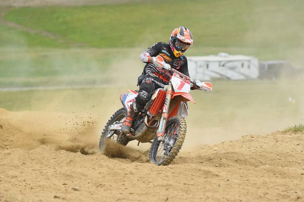 Kailub Russell had an impressive ride coming from dead last to 1st place before colliding with another rider on the last lap.  