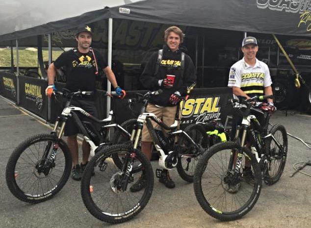 Team motorcycle riders (L to R): Ryan Sipes, Layne Michael and Craig DeLong utilizing the Haibike XDURO and NDURO bicycles during Sunday morning's track preview.