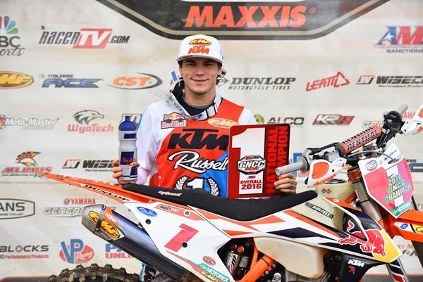 Kailub Russell clinched the 2016 GNCC National Championship at round 12, the Polaris ACE Powerline Park. 