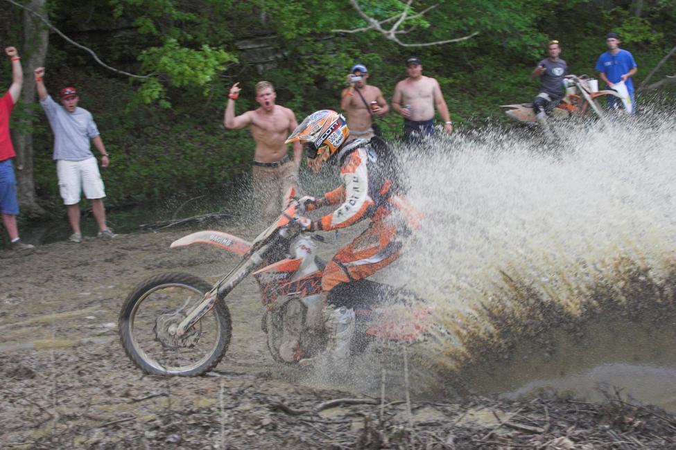Mike Lafferty splashes through a muddy spot at the 2006 Loretta Lynn's GNCC