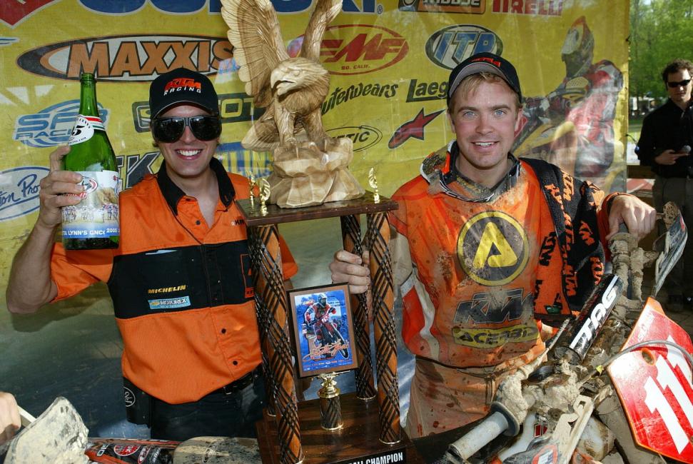 Here's Juha Salminen after winning the 2005 Loretta Lynn's GNCC, alongside his then-mechanic, Antti Kallonen who now serves as KTM's Off-Road Team Manager