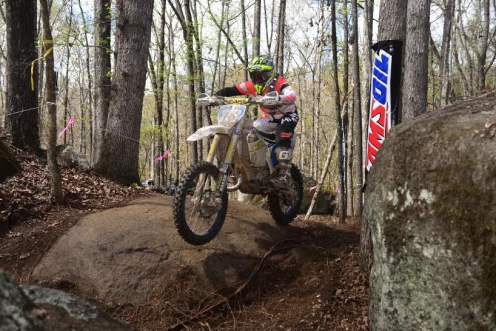 Edmondson powers his Husqvarna TC 125 through the rocks. 