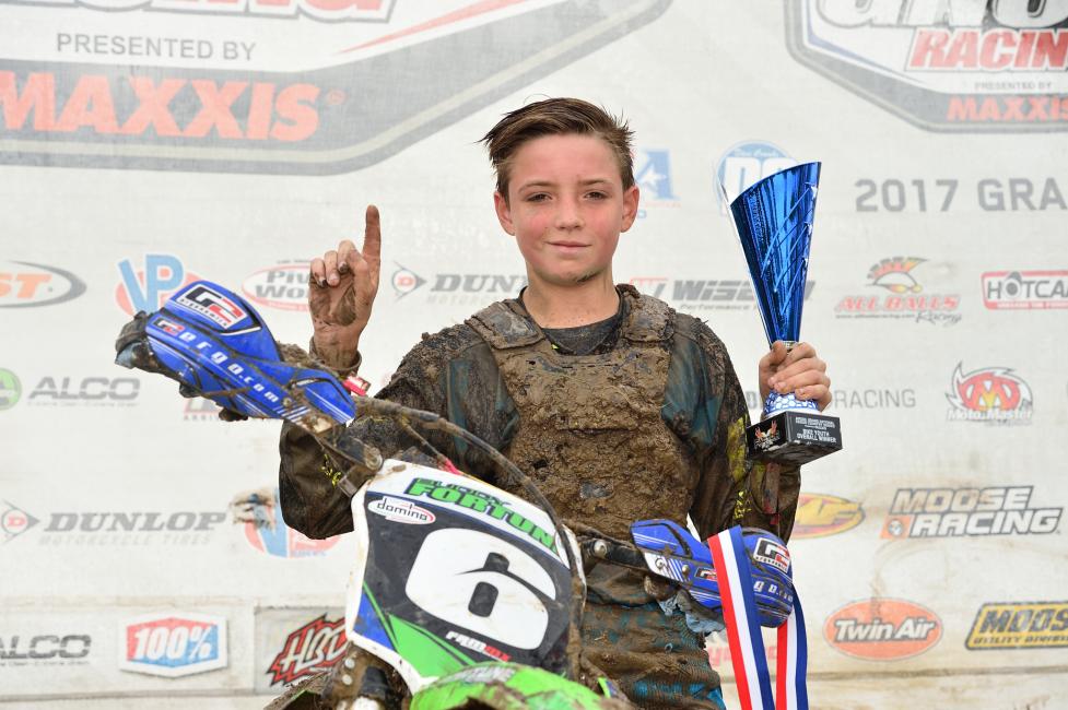 Tommy Fortune found himself on the top step of the podium at his first GNCC race of 2017 in the  9 a.m. bike youth race.