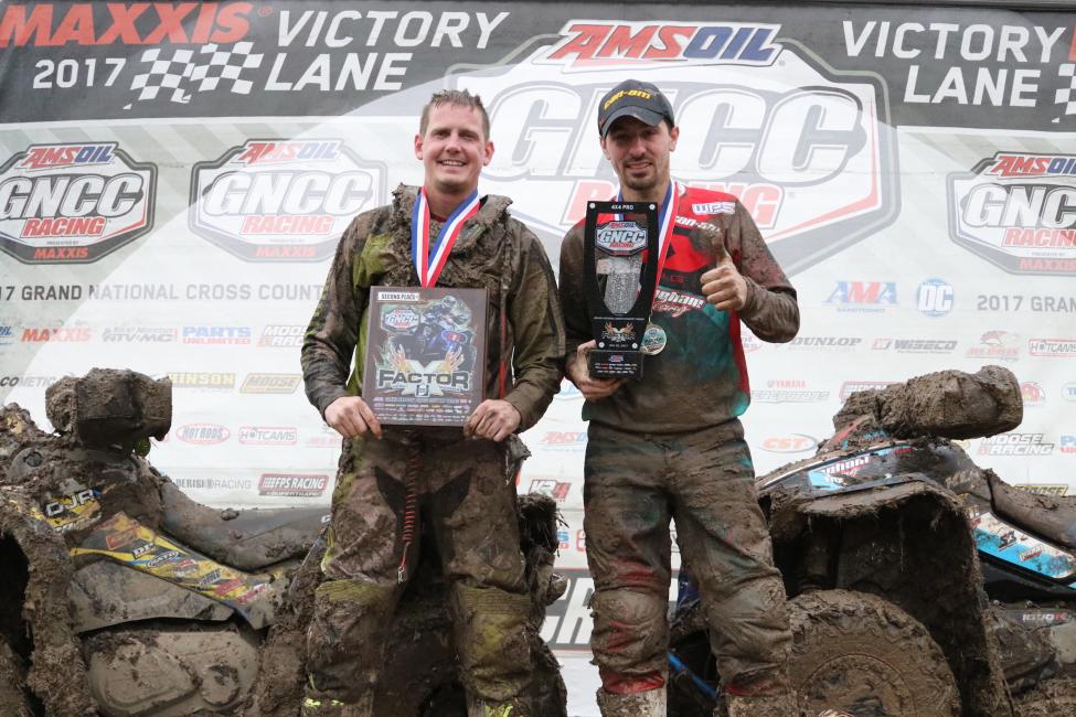 Can-Am 4x4 racers have finished first and second at four of the six ATV rounds so far this year in GNCC racing action. Kevin Cunningham (right) and Bryan Buckhannon did it again this past round held in Indiana. 