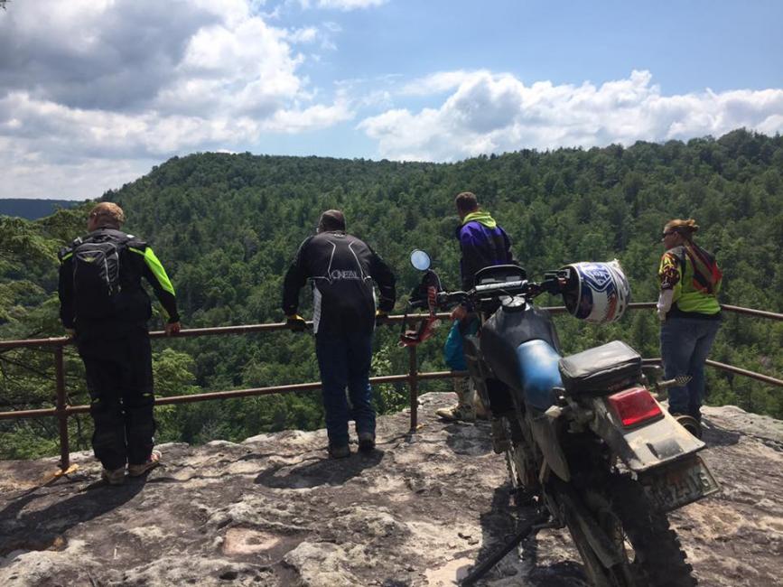 Left to right is Bolt-On, Bill Wright, Ryan Echols and Angie Wright checking out a cool, hidden overlook on the backside of the Blackwater Canyon.