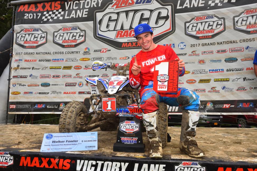 Walker with his No.1 plate on the podium after GNCC Round 10.