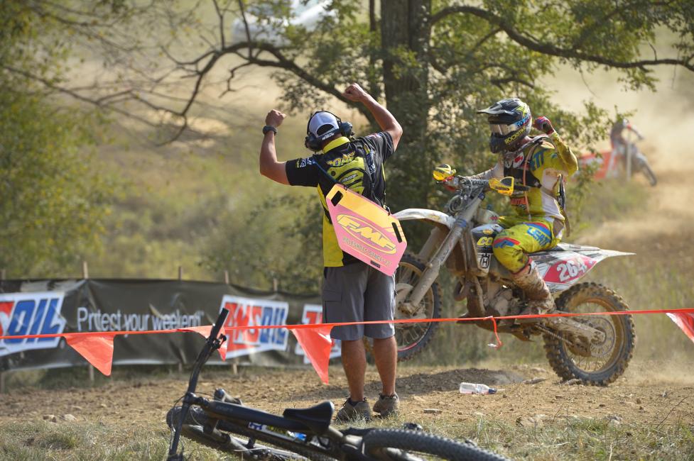 Fist pumps all-around as Sipes came into the last corner before taking the checkered flag at the Mountaineer Run GNCC!