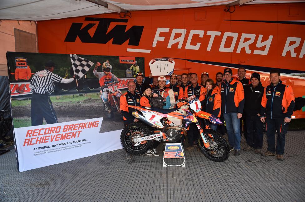 Kailub Russell earned his 47th GNCC Bike Overall Win at the AMSOIL Ironman, breaking Scott Summers’ all-time record.