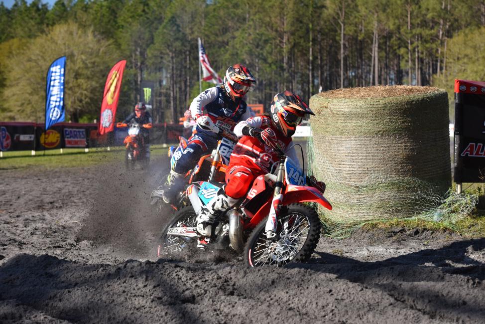 Korie Steede put her Factory GasGas/FAR machine out front early with the holeshot in the WXC bike division. 