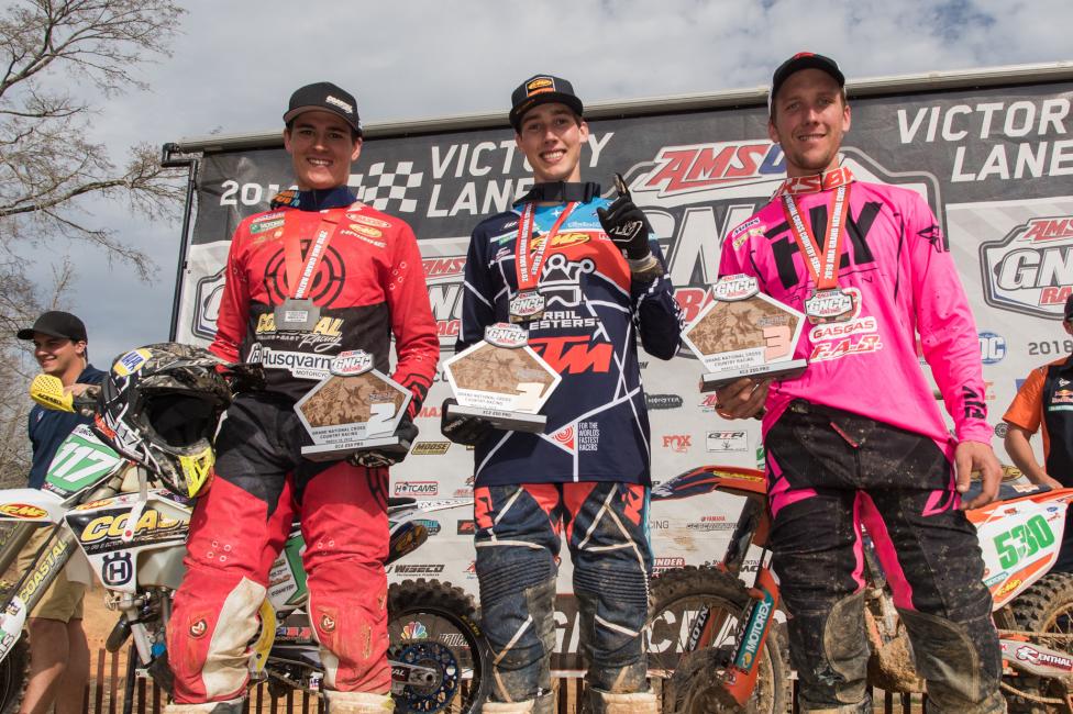 Ben Kelley (center), Pascal Rauchenecker (left) and Nick Davis (right) rounded out the XC2 250 Pro class podium.