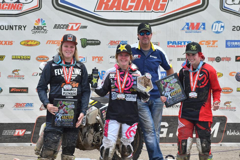Tayla Jones (center), Mackenzie Tricker (left) and Brooke Cosner (right) rounded out the WXC bike podium on Sunday morning.