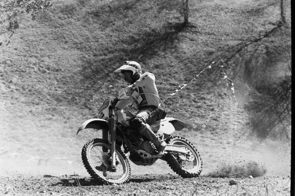This one is from 1991 and that's 8-time National Enduro champ, Dick Burleson, working his way around a grass track section on top of Stage Coach Hill.