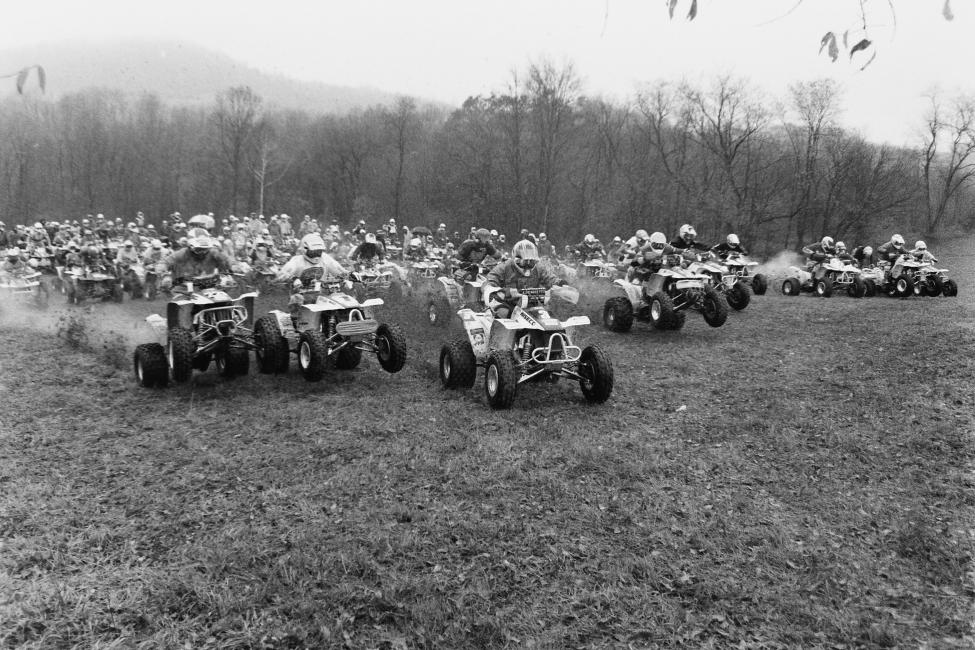 Barry Hawk #3 grabbing the 1993 High Point GNCC holeshot ahead of riders like Bob Sloan, Steve Holbert and Chad Duvall. 