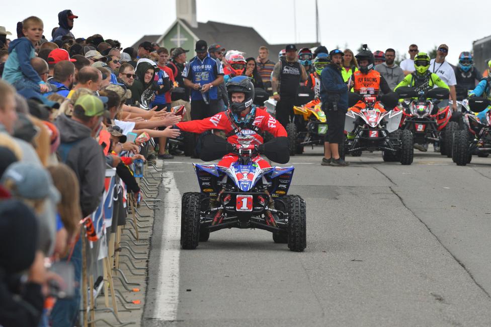 Fowler high-fiving the fans at the start of the Snowshoe GNCC earlier this season.