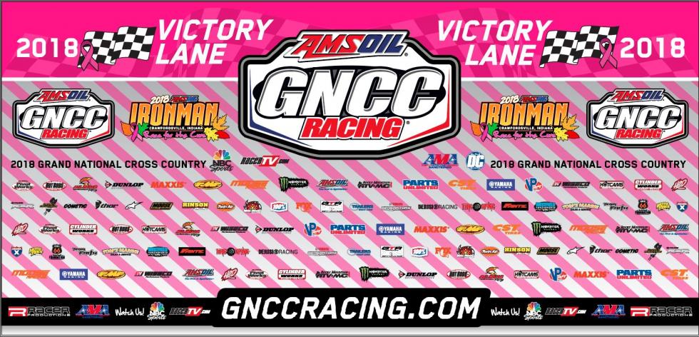 The AMSOIL Ironman pink backdrop will be auctioned off Saturday evening, and then claimed at the end of the weekend after each podium finisher autographs it.