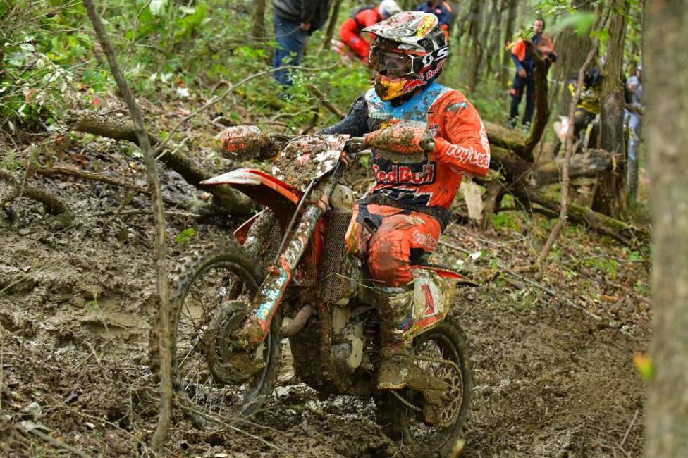 Kailub Russel uses a Moto-Master FLAME Floating front rotor and a MUD solid rear rotor aboard his KTM 350 XC-F