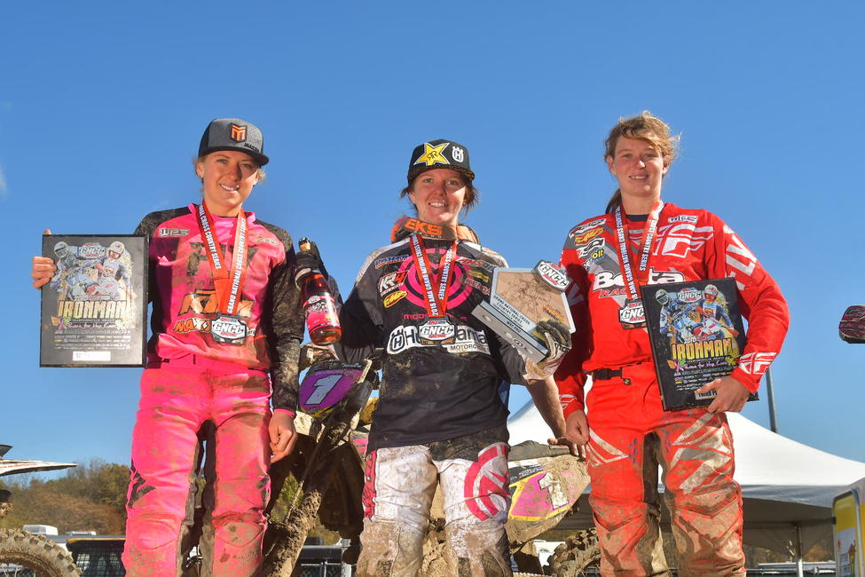 Tayla Jones (center), Becca Sheets (left) and Rachel Gutish (right) rounded out the WXC bike podium on Sunday.