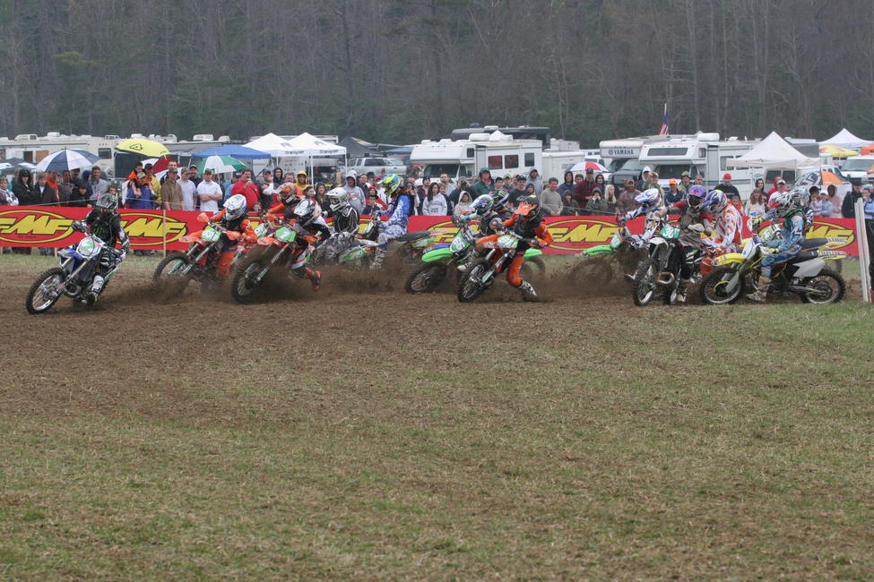 This XC2 start photo comes from 2010. Left to right its Jason Thomas (7), Steward Baylor (538), Kailub Russell (1), Josh Weisenfels (66), Dustin Gibson (911), Scotty Watkins (10), Mark Fortner (30) and our own Ryan Echols on the numberless Suzuki! 