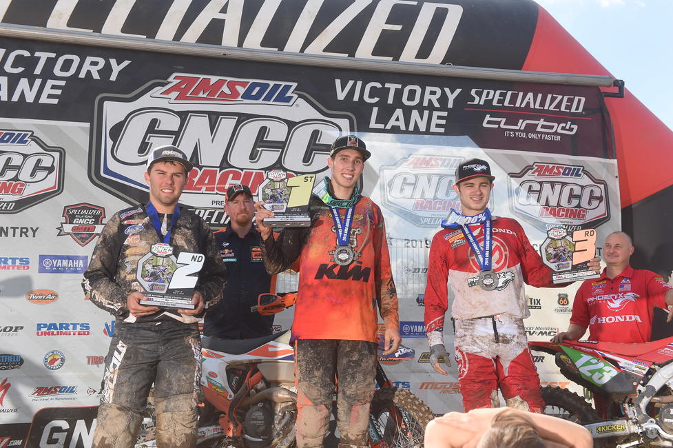 Ben Kelley (center), Craig Delong (left) and Austin Lee (right) earned the top three spots in the XC2 250 Pro class.