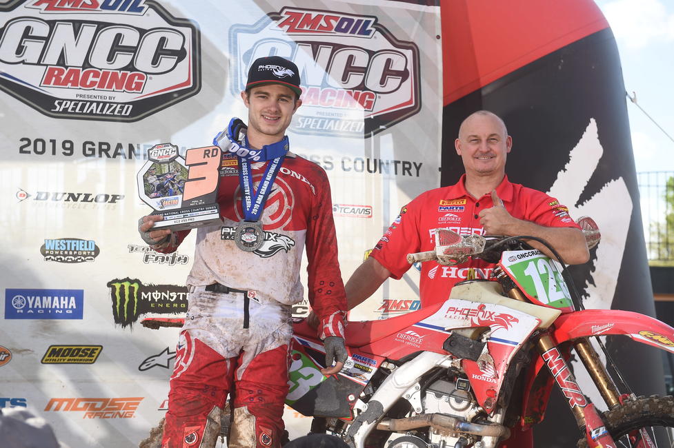 Lee and mechanic Eric on the X-Factor Whitetails GNCC podium.