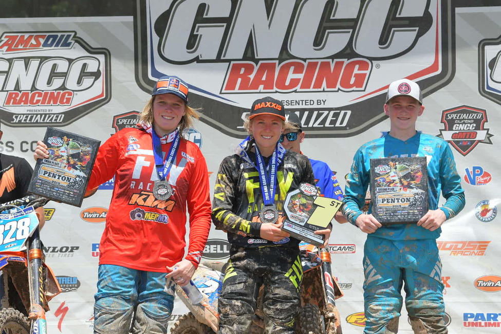Becca Sheets (center), Lucas Grounds (right) and Mackenzie Tricker (left) made up the 10 a.m. overall podium. 