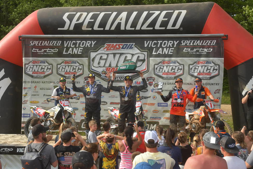 Thad Duvall (center), Kailub Russell (right) and Trevor Bollinger (left) rounded out The Wiseco John Penton overall podium. 
