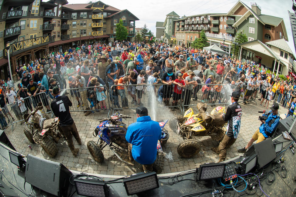Champagne Showers after celebrations on the podium in Snowshoe Village.