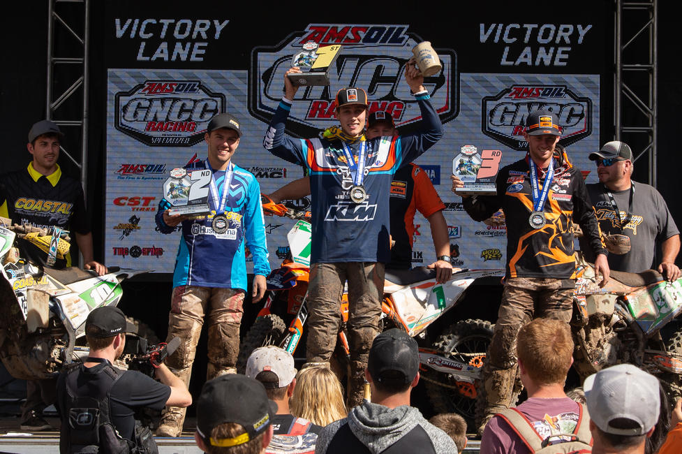 Ben Kelley (center), Craig Delong (left) and Liam Draper (right) made up the XC2 250 Pro class podium.