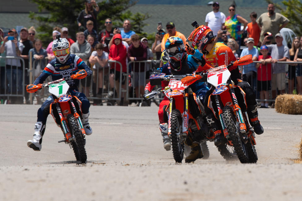 Steward Baylor bet Kailub Russell $100 that he would beat him off the start at Snowshoe. When Kailub rounded the turn in first, he turned to Stu and essentially said 