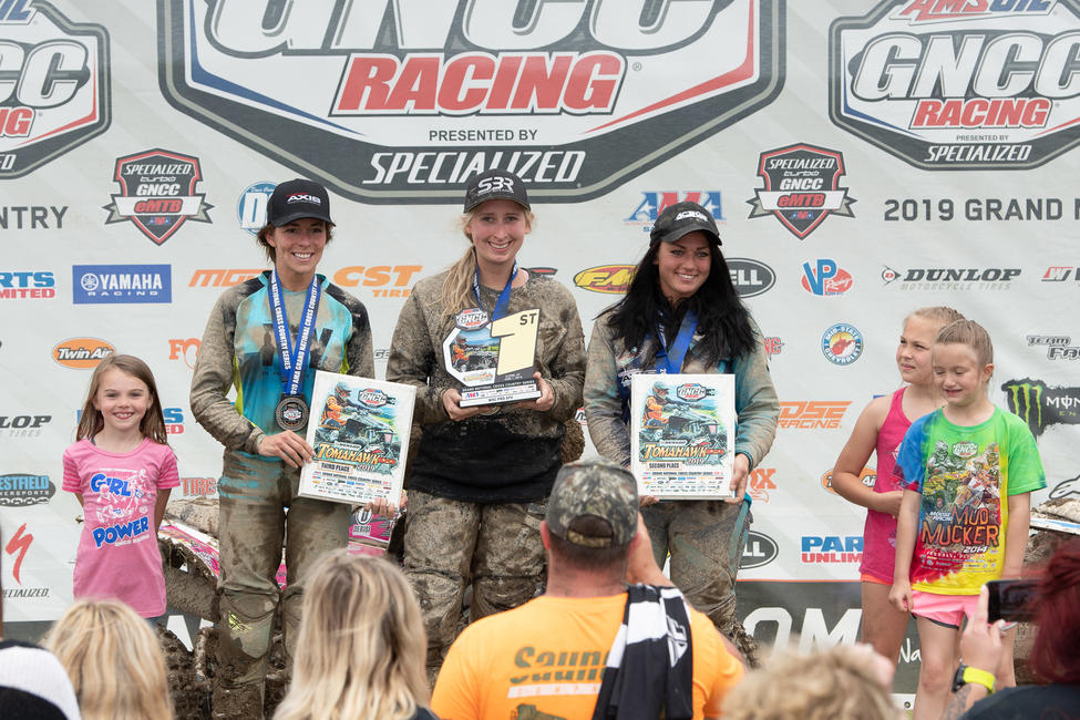 Megan Shepherd (center), Katelyn Osburn (right) and Alicia McCormick (left) rounded out the Tomahawk GNCC WXC ATV podium.