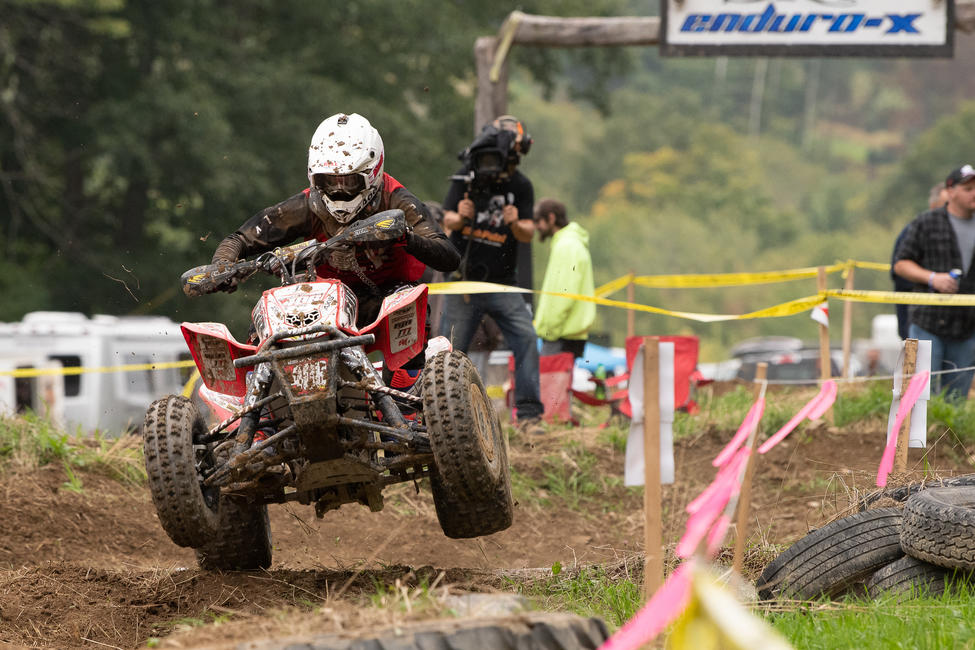 Feehan battling through the pack at his hometown race last weekend in Harpursville, New York.