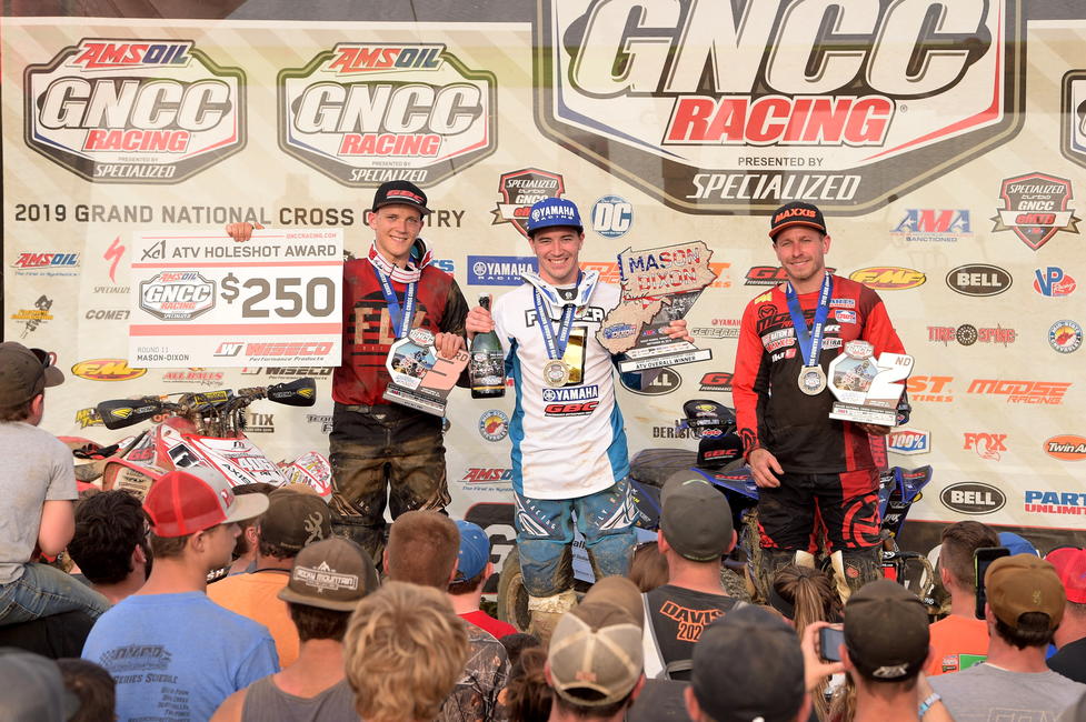 Walker Fowler (center), Jarrod McClure (right) and Devon Feehan (left) rounded out the Rocky Mountain ATV/MC Mason-Dixon GNCC overall podium. 