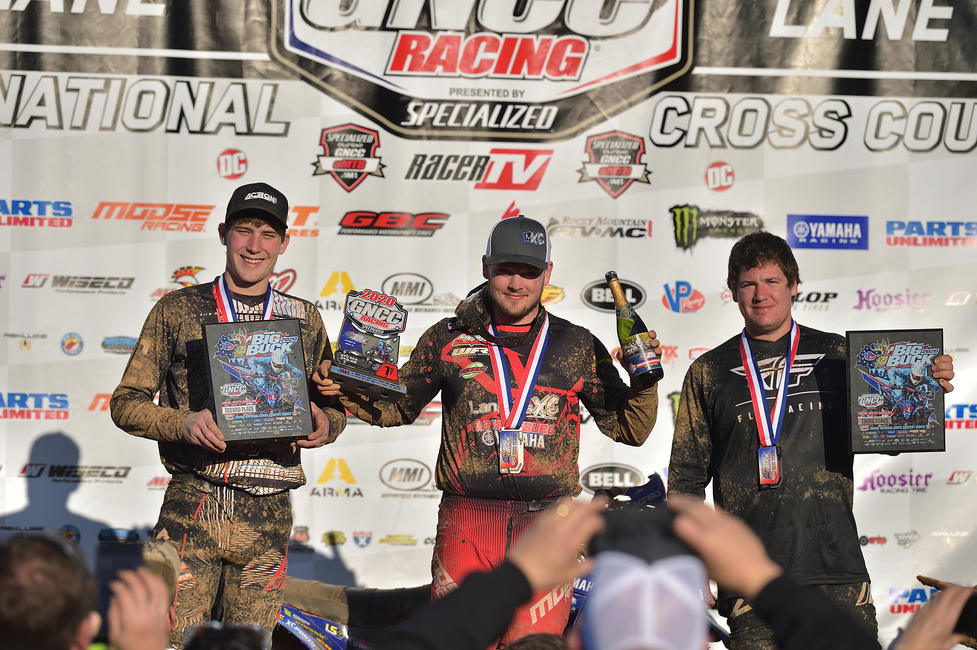 Drew Landers (center) earned the XC2 Pro-Am class win, with Austin Abney (left) and Jordan Poplaskie (right) rounding out the top three.