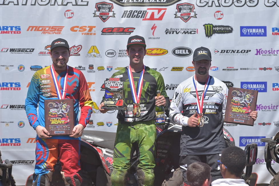 Landon Wolfe (center), Cody Collier (left) and Robbie Pecorari (right) rounded out the 4x4 Pro top three overall from the 6th Annual Wild Boar GNCC.