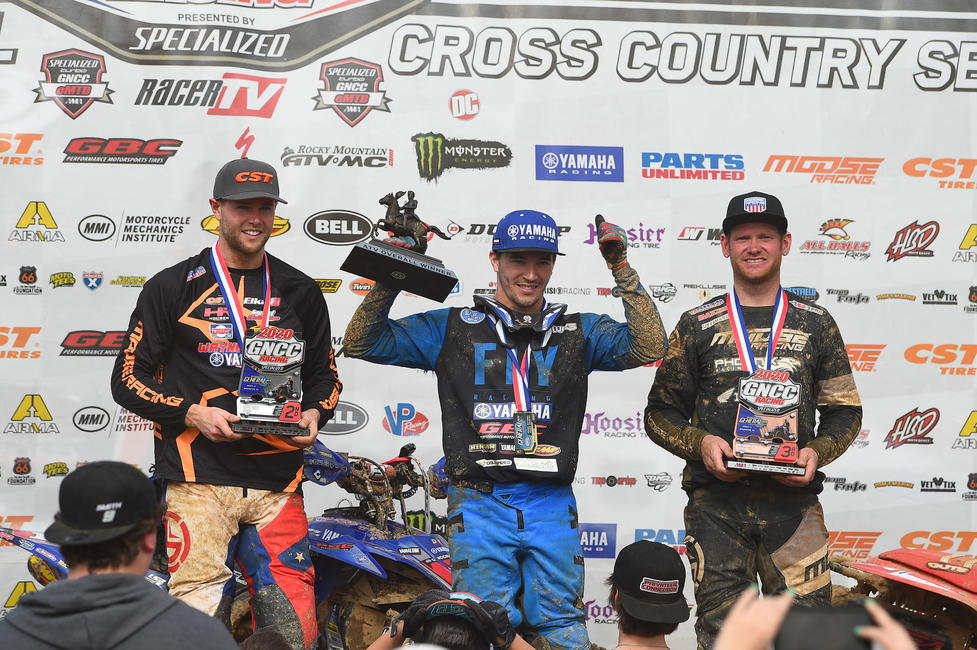 Walker Fowler (center), Brycen Neal (left) and Chris Borich (right) rounded out the top three overall at The Specialized General GNCC. PC: Ken Hill