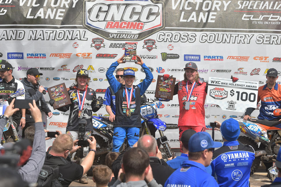 Becca Sheets (center), Tayla Jones (left) and Mackenzie Tricker (right) rounded out the WXC bike podium in Florida.