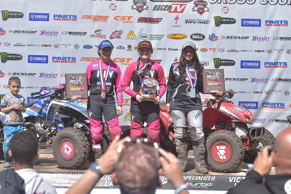 Hannah Hunter (center), Traci Pickens (left) and Kaitlyn Osburn (right) rounded out the WXC top three at the Moose Racing Wild Boar.