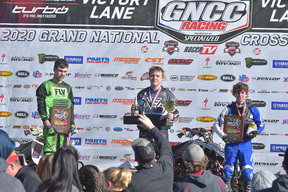 Nicholas Dearing (center), Charlie Stewart (left) and Connor Walker (right) rounded out the Wild Boar YXC1 overall podium.