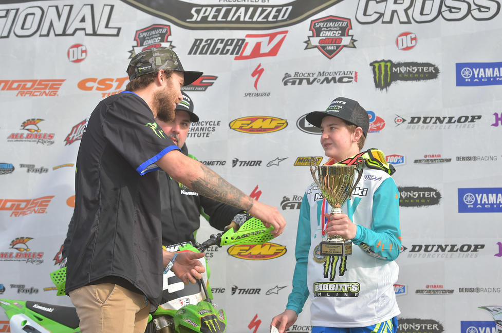 Yamaha's Aaron Plessinger was onsite to present the Youth Overall Winner award for the Wild Boar GNCC on Sunday morning.